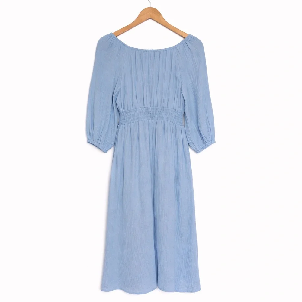 J.Crew Blue Cotton Maxi Dress | Size Small | Lined Smocked Waist | NWOT - Picture 3 of 12